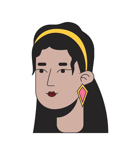 Schöne lateinamerikanische Frau mit Retro-Frisur 2D-Linear-Cartoon-Charakterkopf 60er-Jahre Frisur weibliche hispanische isolierte Linie Vektor Person Gesicht weißer Hintergrund mexikanische Dame Farbe flache Stelle Illustration