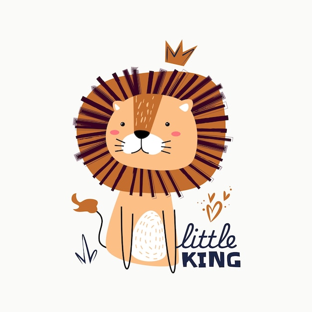 Schöne Löwen-Vektor-Illustration kindischer und spielerischer Hintergrund mit Buchstaben Little King