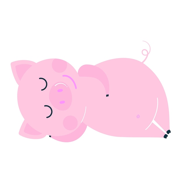 Schöne, lustige schweine-charakter-symbol des chinesischen neujahrs flachstil-design-vektorillustration