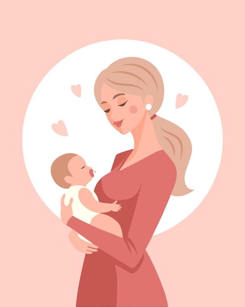 Schöne Mutter hält ihr Baby in den Armen Grußkartenbanner flache Illustration