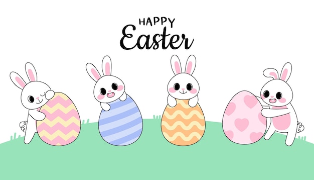 Schöne Osterhase-Banner Pastell Frühlings Hase und Ei Landschaftsposter für den Urlaub