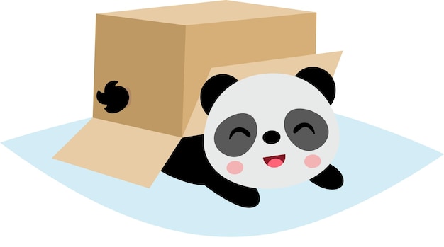 Schöne panda unter einer kartonbox