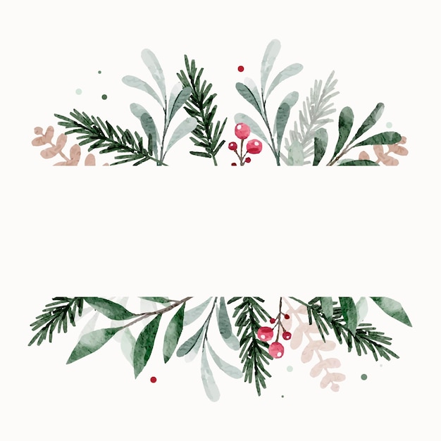 Schöne Rahmen Winter Weihnachten Blumen und Pflanzen im Aquarellstil