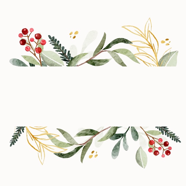 Schöne Rahmen Winter Weihnachten Blumen und Pflanzen im Aquarellstil