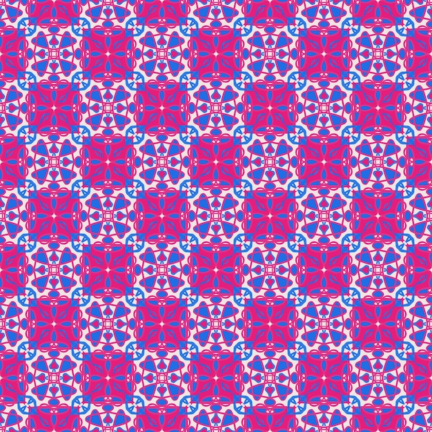 Vektor schöne rosa blume und blaue linie mandala stoff abstraktes muster hintergrund blumenverzierung kunst