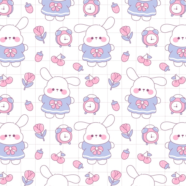 Schöne rosa Kaninchen-Pastell-Nähtlosmuster Kawaii-Tapeten