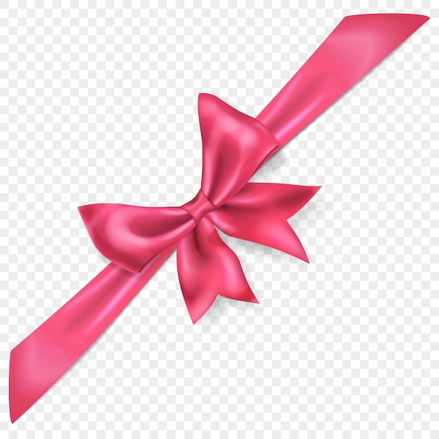 Schöne rosa Schleife mit diagonalem Band mit Schatten isoliert auf transparentem Hintergrund Transparenz nur im Vektorformat