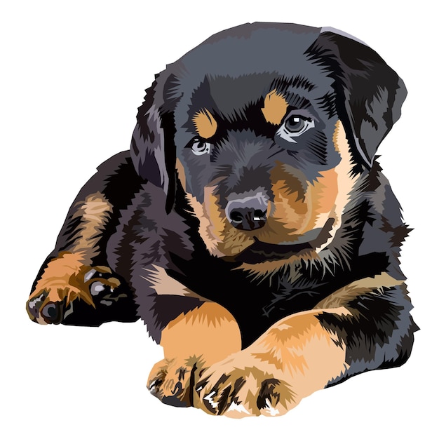 Vektor schöne rottweiler-welpe liegt auf einer vektorillustration