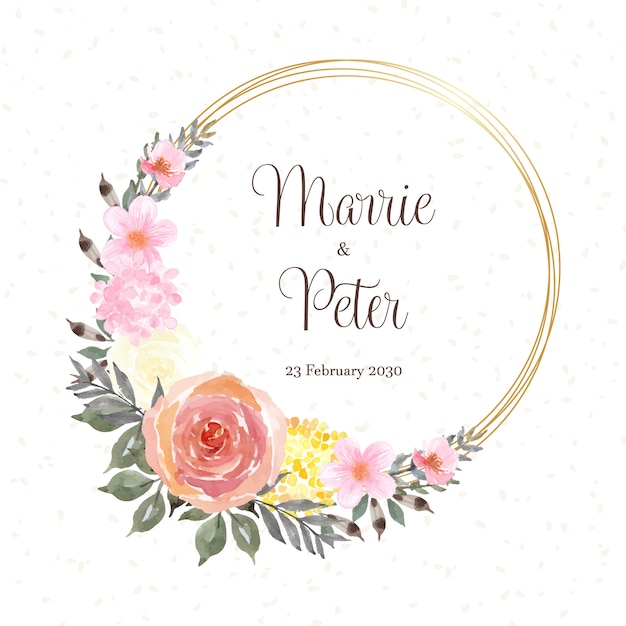 schöne Save the Date-Karte mit buntem Blumenkranz