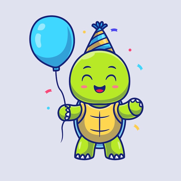 Schöne Schildkröte-Geburtstagsfeier mit Ballon Cartoon Vector Icon Illustration Tier-Ferien isoliert