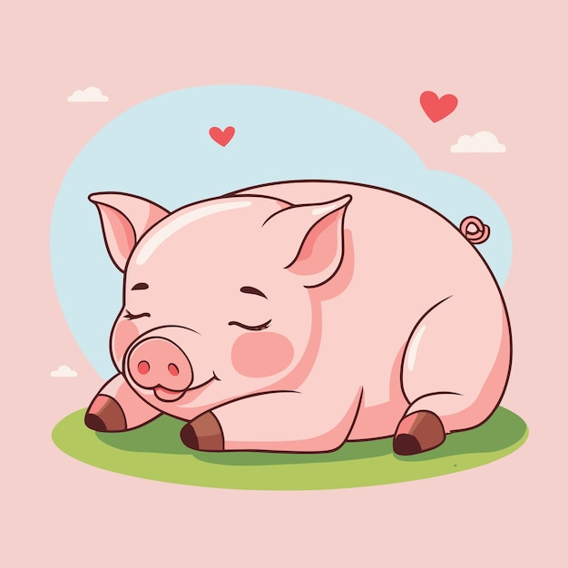 Schöne schlafende Schweine-Cartoon-Illustration-Vektor-Design