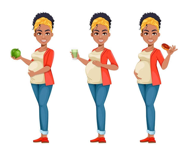Schöne schwangere afroamerikanische frau stellte drei posen ein