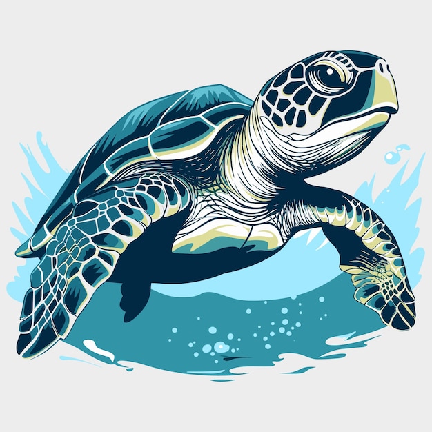 Schöne seeschildkröte zeichentrickfilme vektorkunst illustrationsdesign