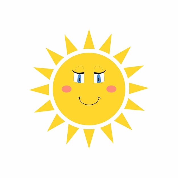 Schöne Sonne Sonnenschein-Emoji und süßes lächelndes Gesicht Isolierte lustige Lächel-Vektor-Ikonen auf weißem Hintergrund