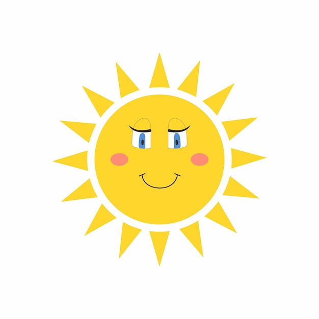 Schöne sonne sonnenschein-emoji und süßes lächelndes gesicht isolierte lustige lächel-vektor-ikonen auf weißem hintergrund