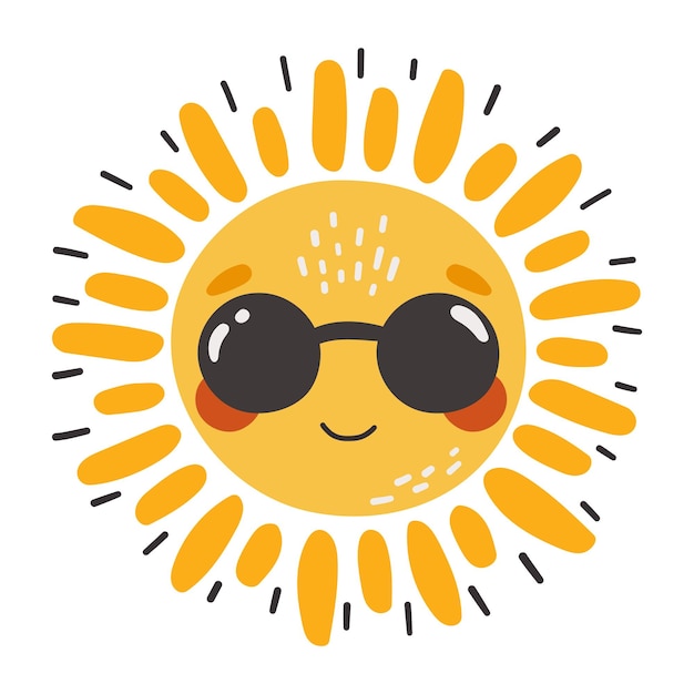 Schöne Sonne, Zeichentrickfigur, glückliche Sonne, Vektor, Sommersonne mit Augen, Sonne, isolierter Vektor, süß.