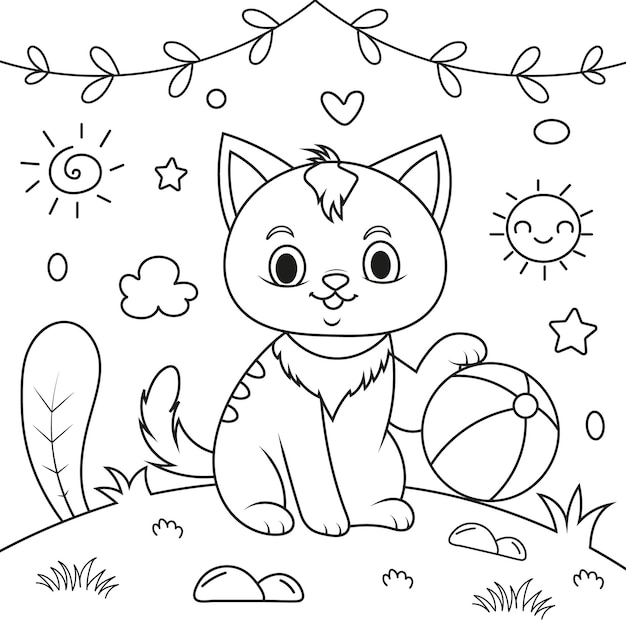 Schöne, spielerische Kätzchen-Malbuchseite für Kinder