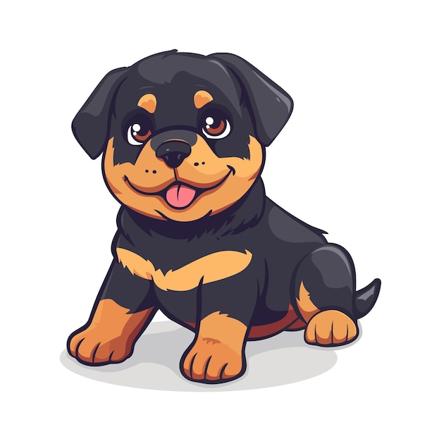 Schöne, süße Rottweiler-Hündchen-Figur, flacher 2D-Vektor