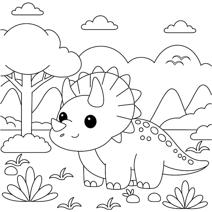 Vektor schöne triceratops-dinosaurier, die sich weiden