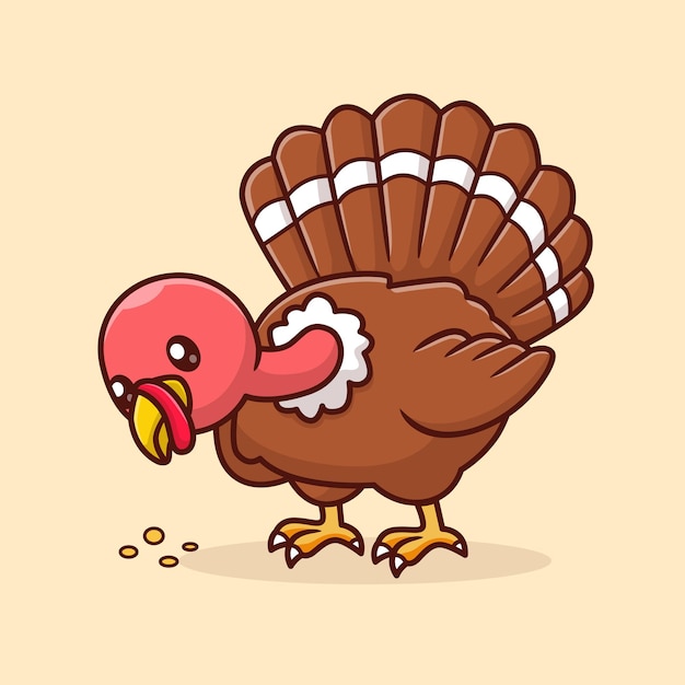 Schöne Truthahn-Vogel-Huhn, das Körner isst Cartoon-Vektor-Ikon-Illustration Tier-Natur Isolierte Flach