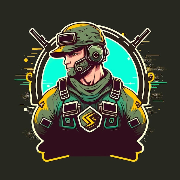 Schöne und elegante soldaten-design-esports-maskottchen-gaming-logo-vorlagenillustration