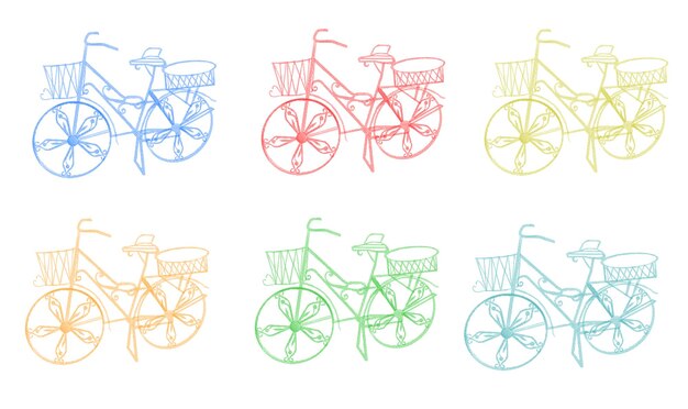 Schöne vintage-bikes in flacher design-kollektion mit aquarell-stil