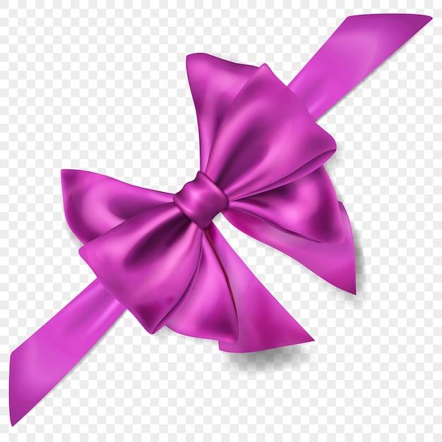 Schöne violette Schleife mit diagonalem Band mit Schatten isoliert auf transparentem Hintergrund Transparenz nur im Vektorformat