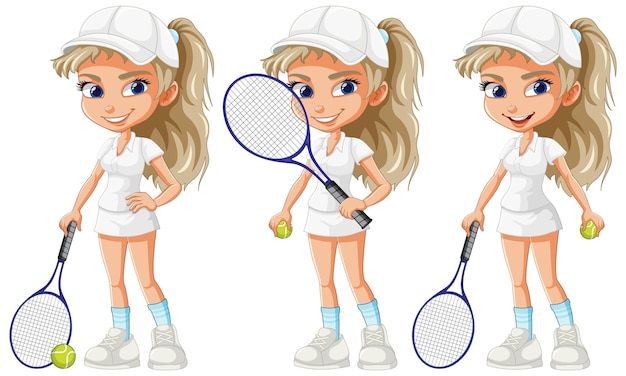 Vektor schöne weibliche tennisspieler-cartoon-figur