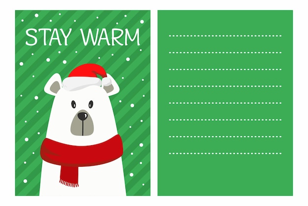 Vektor schöne weihnachtspostkarte mit weißem bären