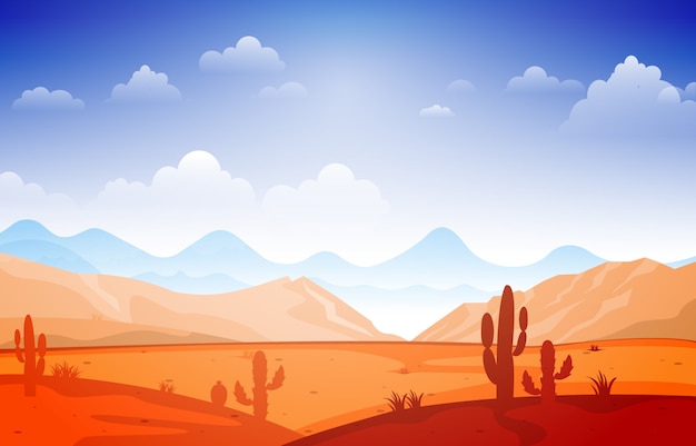 Schöne Westwüsten-Landschaft mit Himmel-Felsen Cliff Mountain Illustration