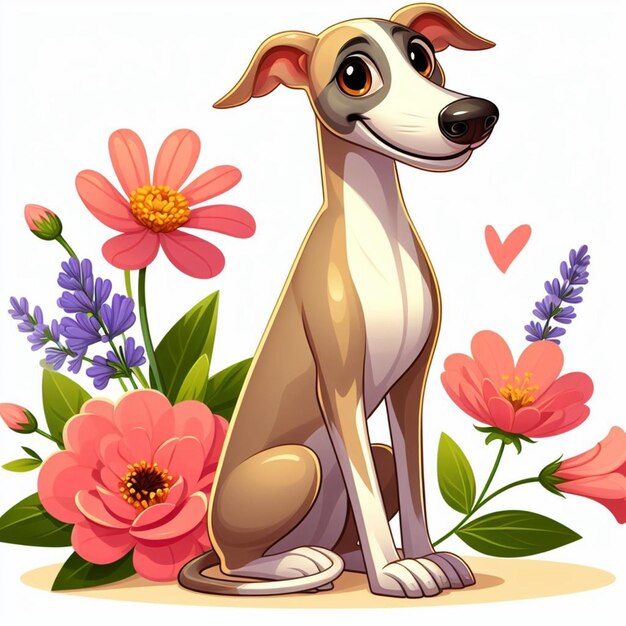 Vektor schöne whippet-hund-cartoon-vektor-stil mit weißem hintergrund