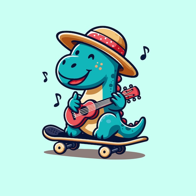 Vektor schöne zeichentrickfilm-dinosaure reiten skateboard vektor-illustration