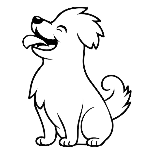 Vektor schöne zeichentrickfilm-weißer hund mit ausgebreiteter zunge vektor-illustration isoliert auf braunem hintergrund