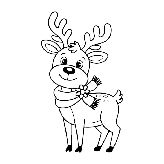 Schöne Zeichentrickfilme Rentier mit Schal Malseite Zeichnung Illustration