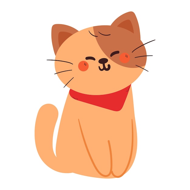 Schöne Zeichnung von Katze mit rotem Schal Tierzeichnung für Aufkleber Doodle