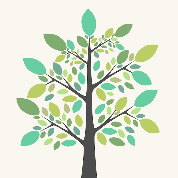 Schöner Baum mit mehrfarbigen grünen Blättern in verschiedenen Schattierungen und Tönungen. Natur, Wachstum, Ökologie, Lebenskonzept. EPS 8-Vektor-Illustration, keine Transparenz