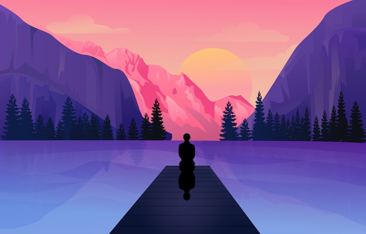 Vektor schöner bergblick auf seeillustration