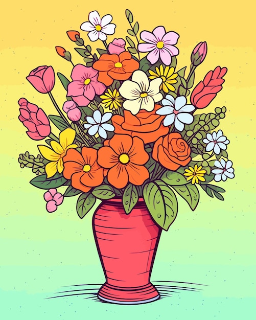 Vektor schöner blumenstrauß. vektorillustration eines bunten blumenstraußes aus verschiedenen blumen