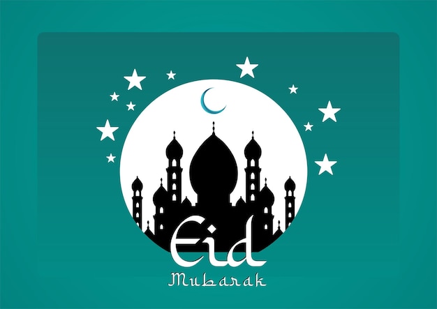 Vektor schöner eid mubarak grüner hintergrund mit mond und moschee-vektordesign