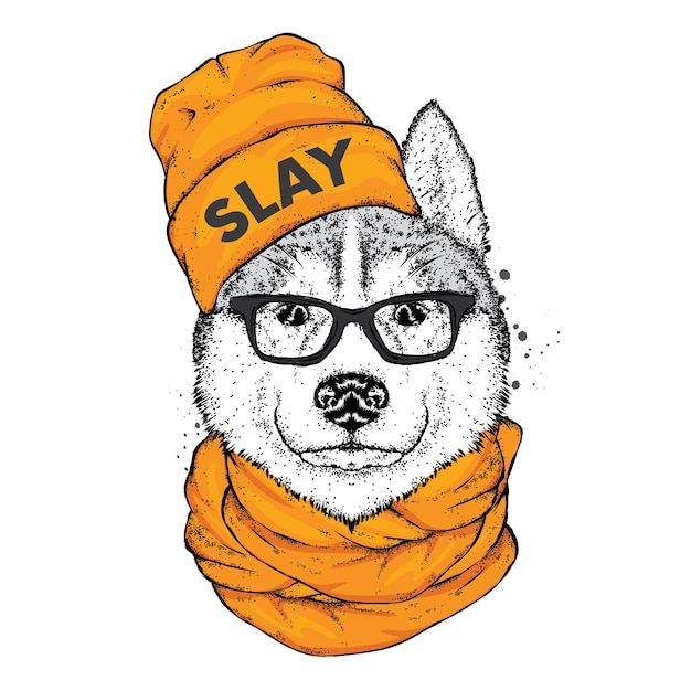 Vektor schöner hipster-hund in stilvoller kleidung