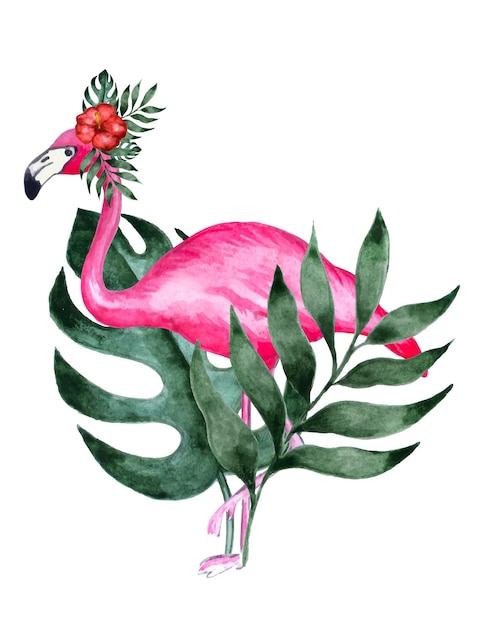 Schöner Sommerflamingo Schmücken Sie den Kopf mit einer Blumenkrone