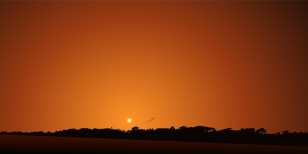 Schöner sonnenuntergang in einem dorf vektor-illustration sunset background