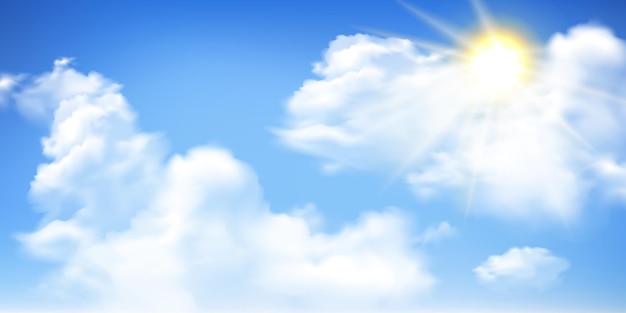 Schöner sonniger Tag mit flauschigen Wolken am blauen Himmel