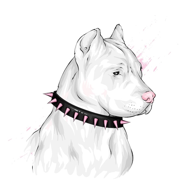 Vektor schöner weißer hund in einem stylischen halsband
