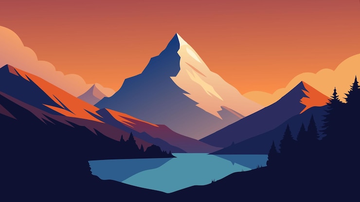Vektor schönes abendpanorama des bachalpsees bachalpsee schweiz unglaublicher herbstsonnenuntergang in den schweizer alpen grindelwald bernes oberland europa flache vektorillustration naturhintergrund