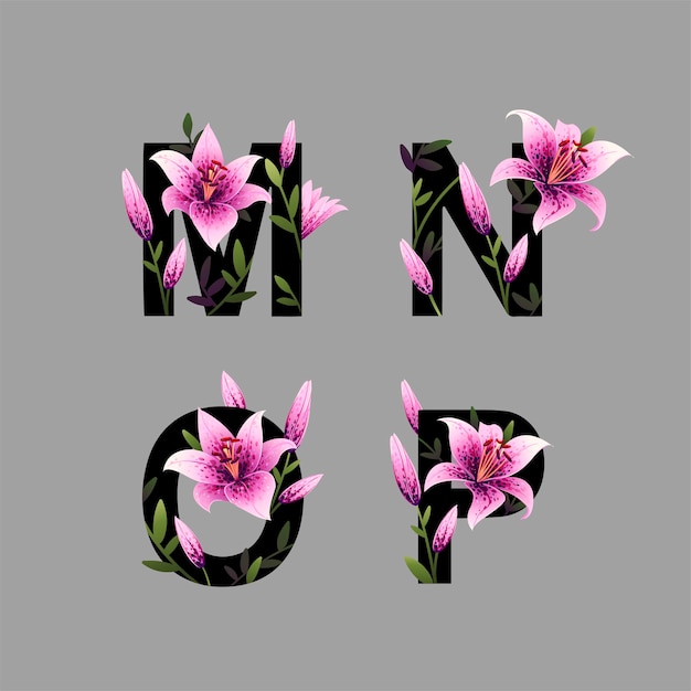 Schönes alphabet mit lilien