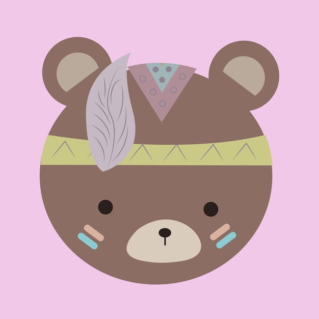 Schönes Bärengesicht im Boho-Stil Das Gesicht eines Bären im Stil eines Indianers für eine Kindermarke und ein Design