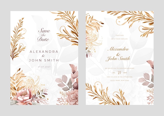 Schönes Blumenaquarell-Hochzeitseinladungs-Kartenset