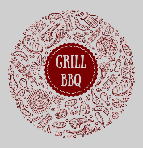 Vektor schönes designelement von grillgerichten und gemüse