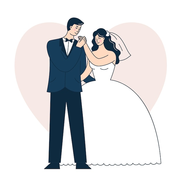 Schönes Hochzeitspaar. Braut und Bräutigam. Doodle-Vektor-Illustration